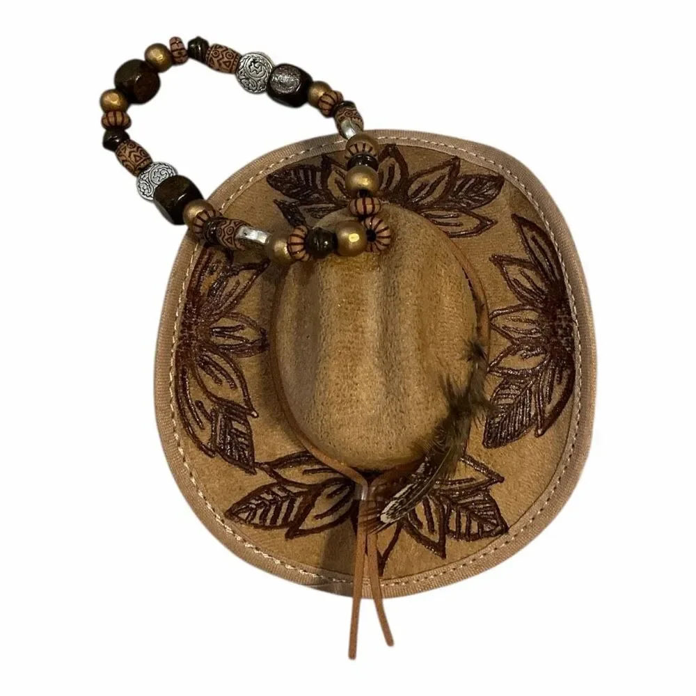 Tooled Floral Mini Cowboy Hat Car Charm Rearview Mirror Hanging Ornament